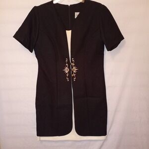 Jason/Cody Dress 8MP Black Cream Gold Embroidery Buttons Layers Shortsleeve